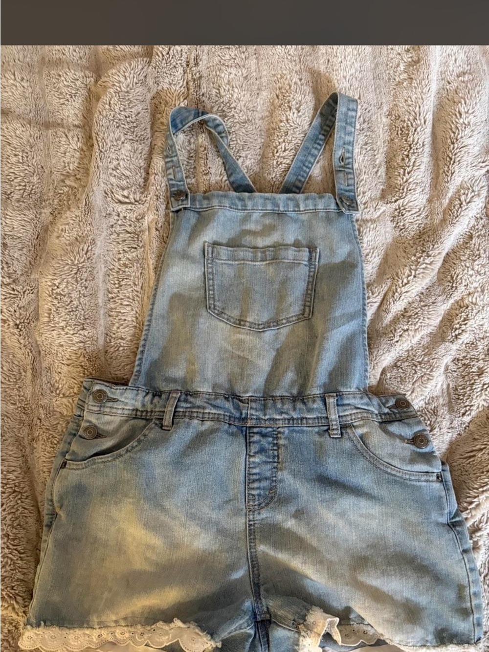 Cat & Jack Light Blue Denim Short Overalls with Lace Trim